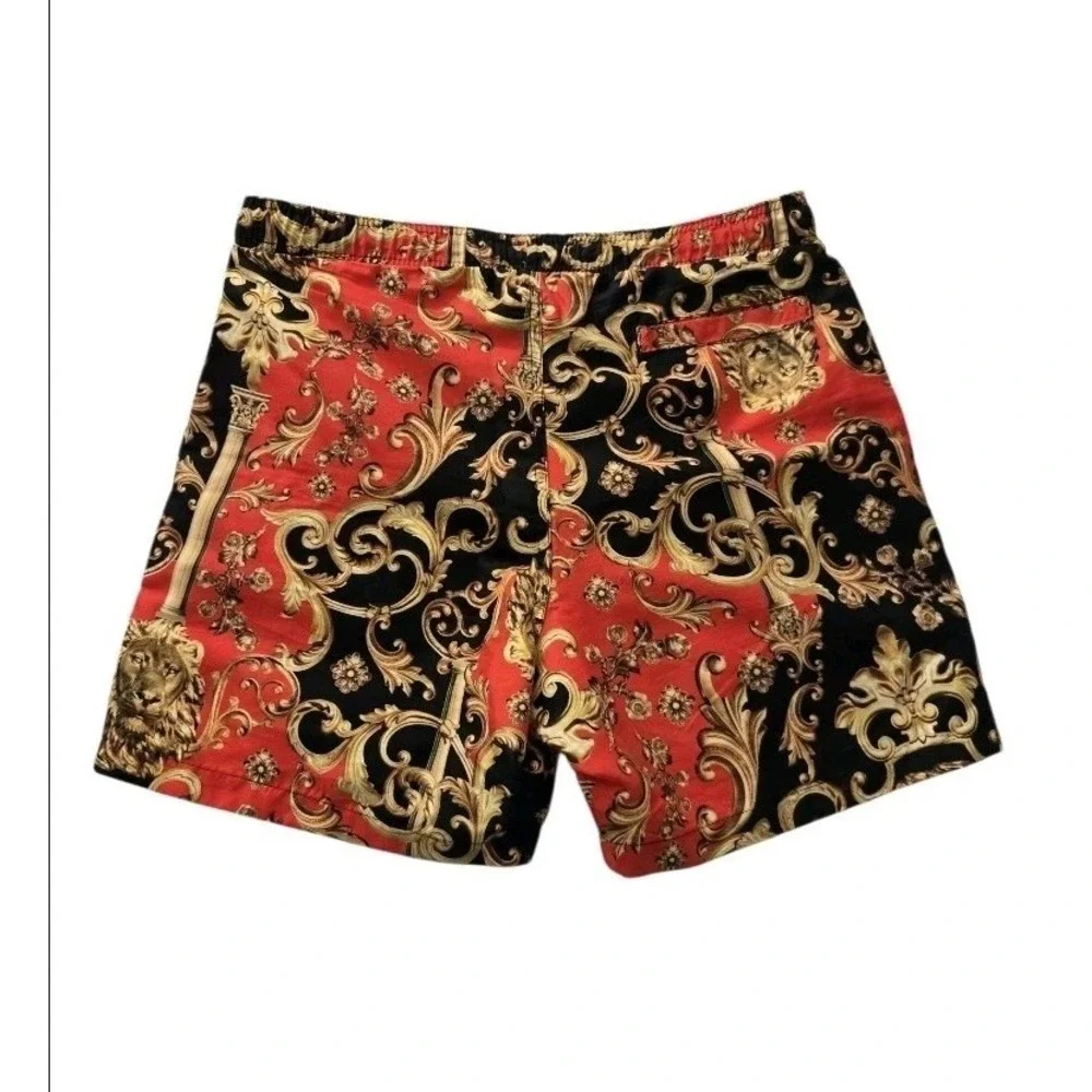 Surf Society Men's‎ Swim Trunks Shorts Size Large Red Black Gold Lion Print